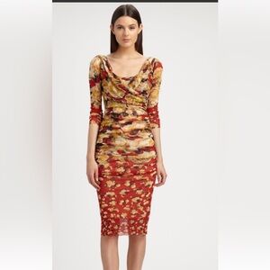 Jean Paul Gaultier Red and Orange Floral Long Sleeve Dress